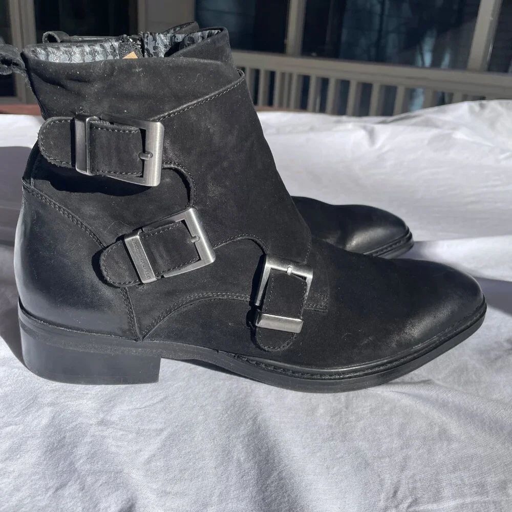 KARL LAGERFELD PARIS 11.5 Mens 3-buckle Leather and Suede Black